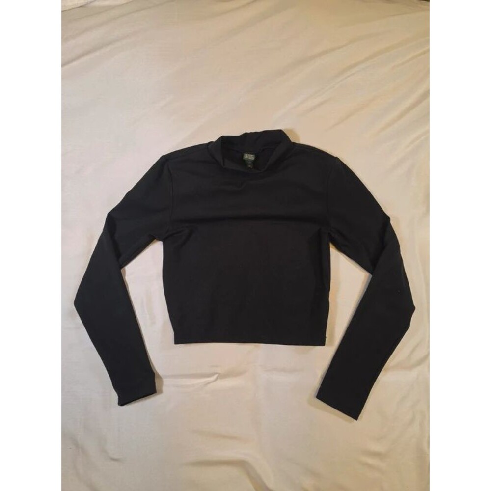 Wild Fable Black Long Sleeve Mock Neck Cropped Top - Size XS
